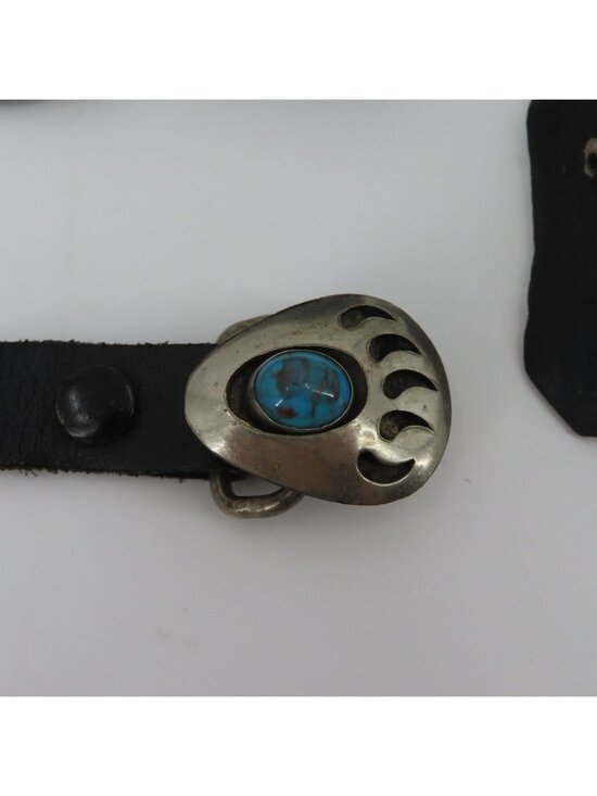 VTG Navajo Bear Paw Shadow Box Concho Belt 60in Long Silver Metal Black Leather main image 14
